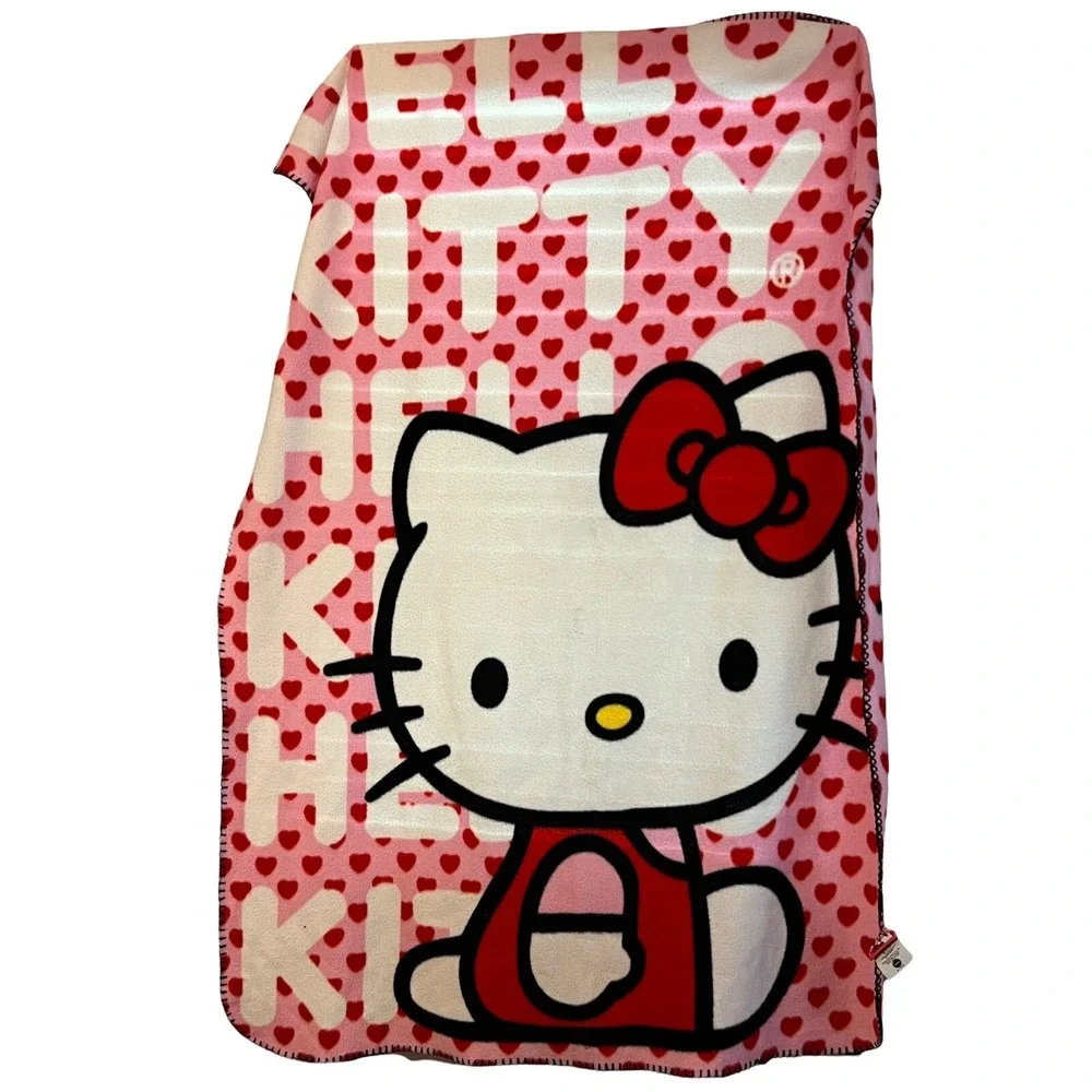 Hello Kitty Blanket by‎ Sanrio Fleece Valentines Hearts 34x51 inches Vintage